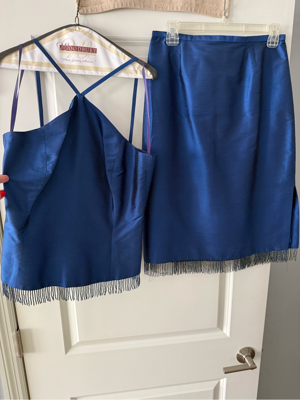 Vintage Dana Buchman Royal Blue Satin w/Fringe Two-Piece Set - Size 8